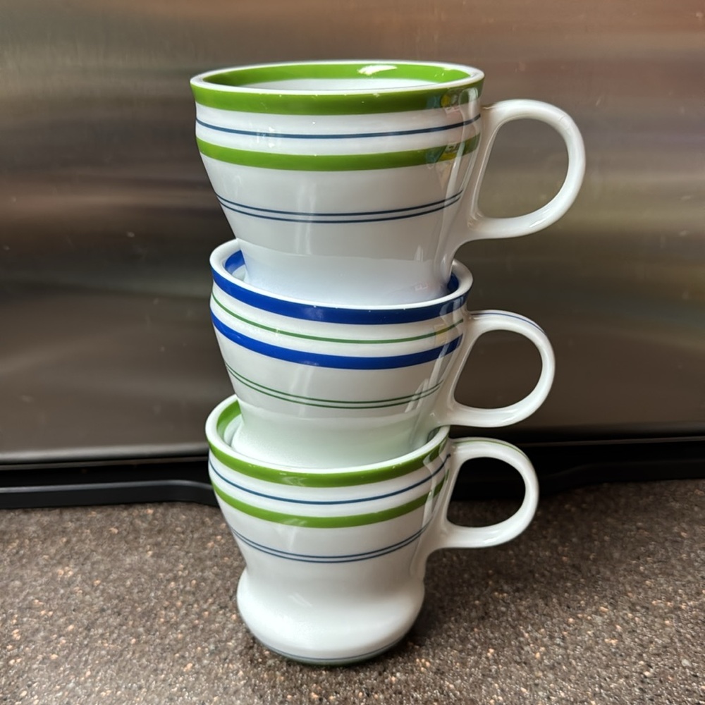 2007 Starbucks Striped Blue and Green Ceramic Mugs (3) - Picture 3 of 3